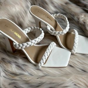 White braided heels